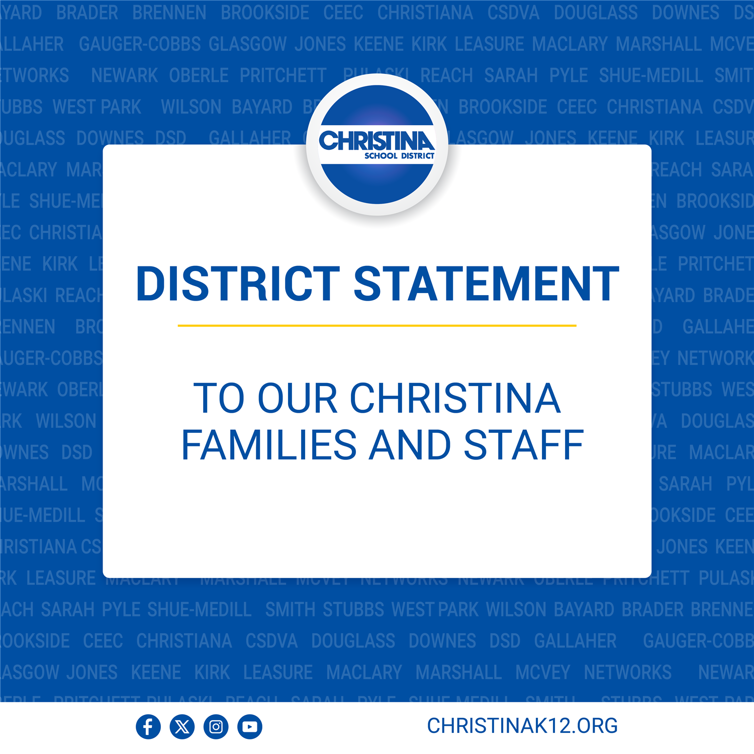  Statement to Our Christina Families and Staff